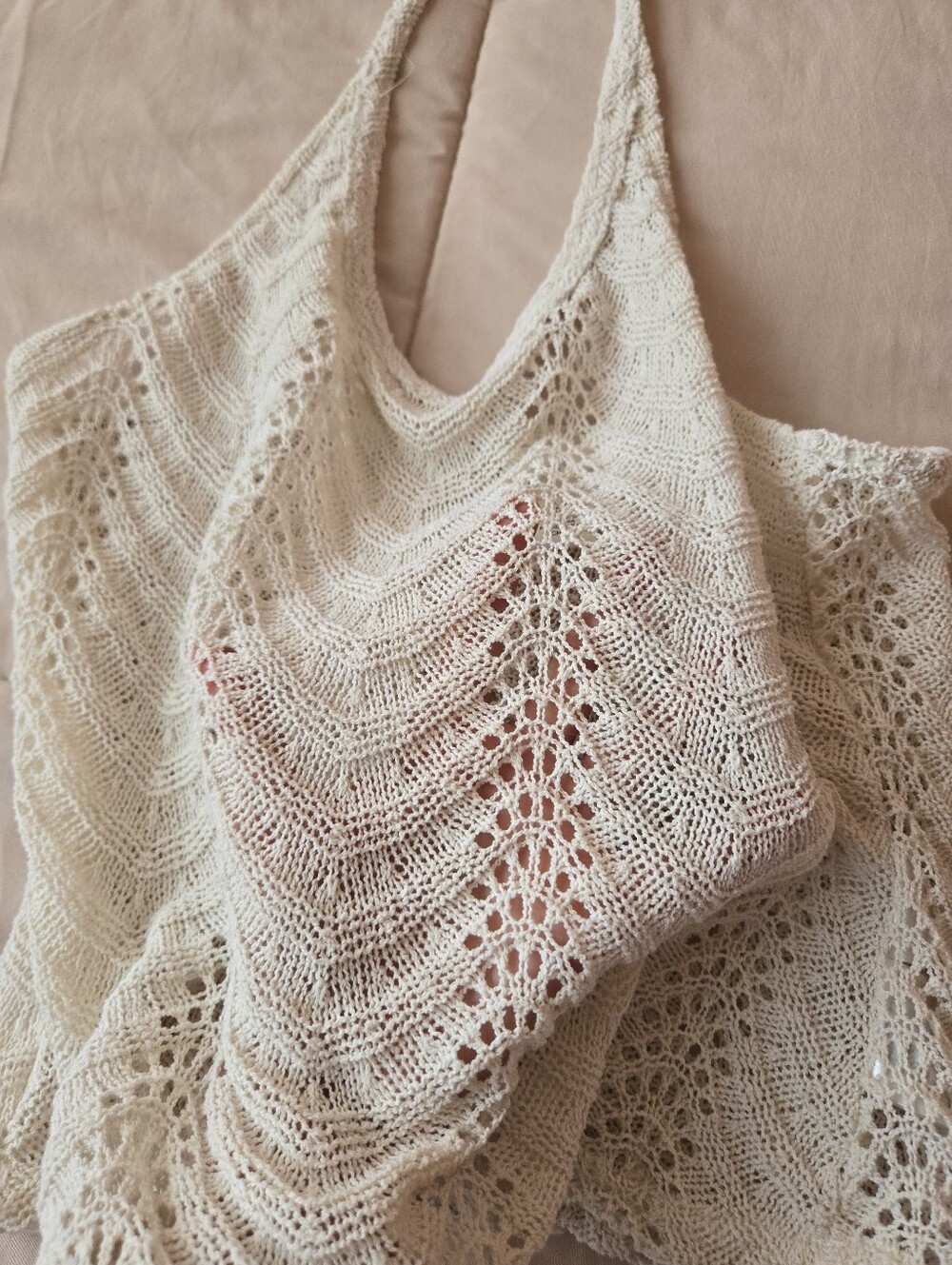 H&M Cream Pointelle Crochet Knit Halter Backless Top S - Picture 9 of 9